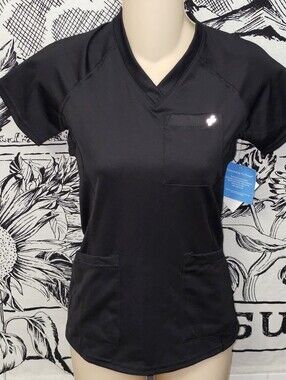 NWT FIT Scrubs Women's Black V-Neck Evrpur Pocket Plus Scrubs XXS